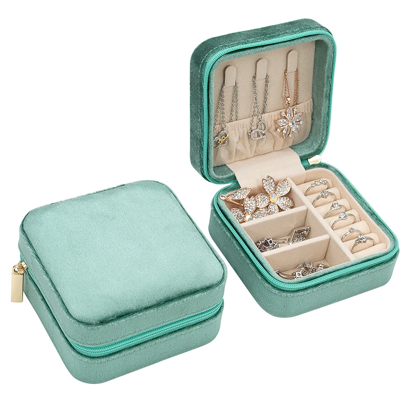 

Eco Friendly Jewellery Necklace Case Storage Organiser For Packaging Custom Green Velvet Diamond Jewelry Box, Beige