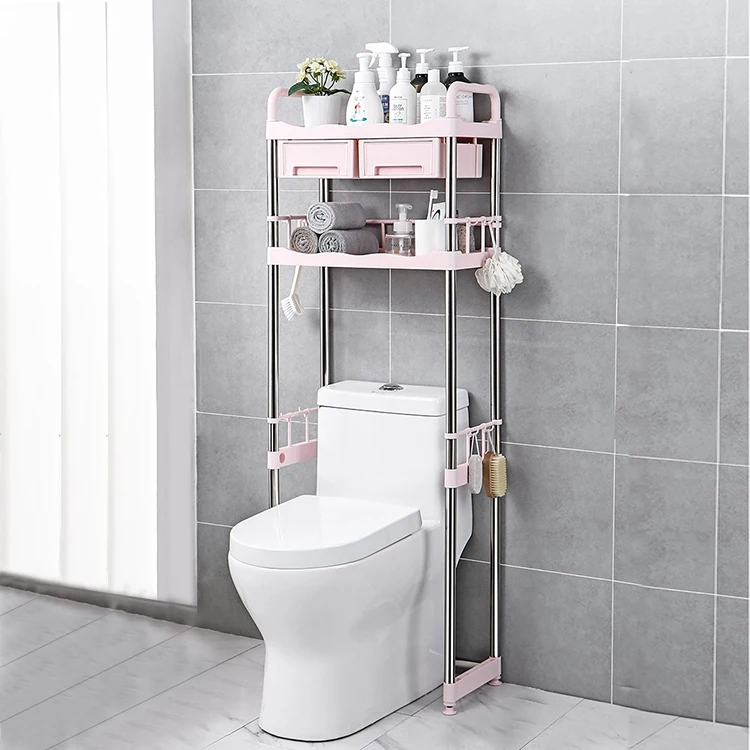

PINPINFAMILY New Bathroom Floor Tube Pipe Storage Shelf Rack On The Toilet Metal Toilet Rack Toilet Stand With Drawers, White
