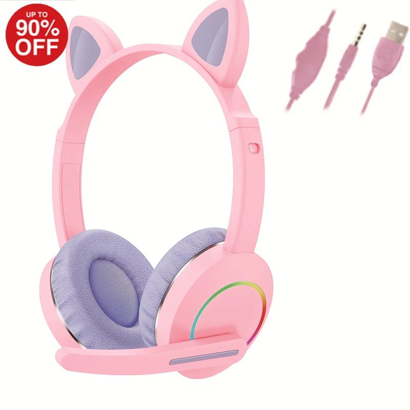 

Audifonos Macaron Headset, Kitty RGB wired Gaming Headset Sport Cat Headphones gaming headphone