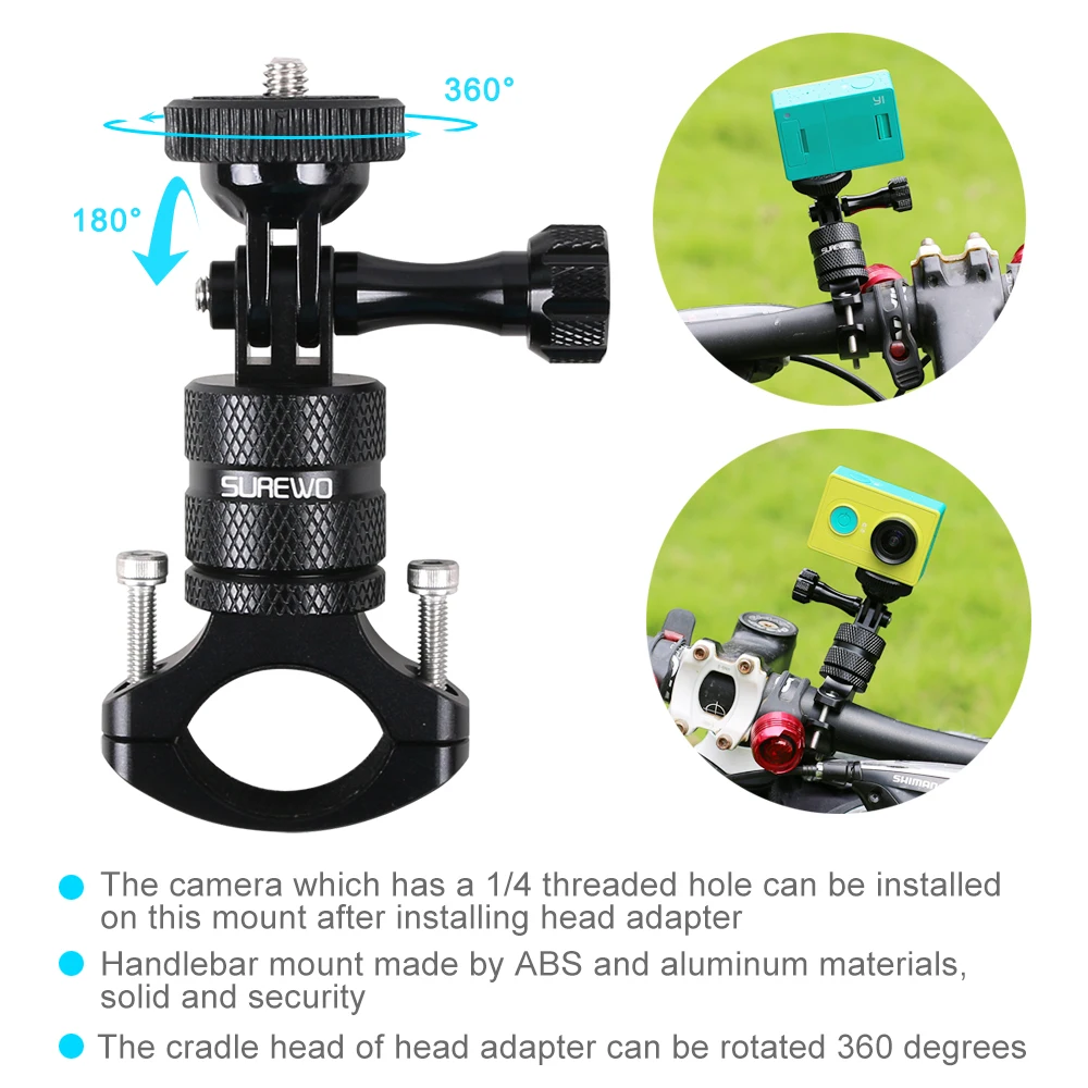 
SUREWO Aluminium Bike Handlebar Holder Bicycle Mount for GoPro Hero 7/(2018) 6 5 Black DJI Osmo Action and More 