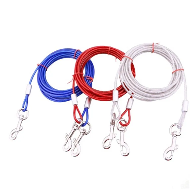 

Amazon Hot Sell Durable Strong Dog Walking Lash Steel Wire Rope Factory Direct Sale Dog Wirerope Chain Leash for 2 Dogs, Blue, red, white