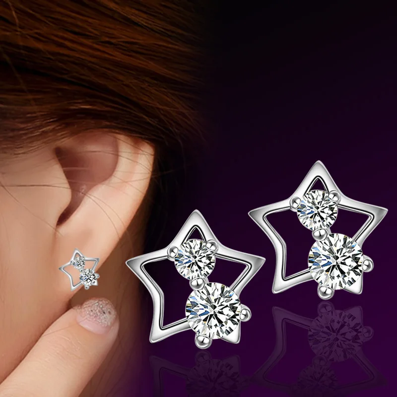 

Five-pointed star zircon diamond silver-plated earrings female personality fashion trend earrings earrings