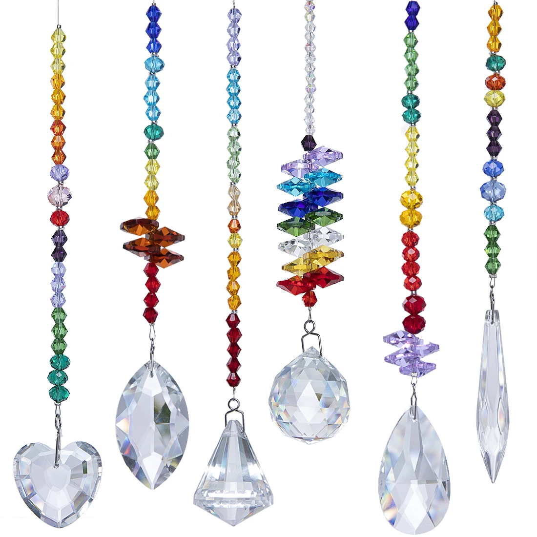 

H&D Pack of 6,Colorful Crystal Chandelier Suncatchers Hanging Ornament Chakra Crystal Pendants for Home,Office,Garden Decoration