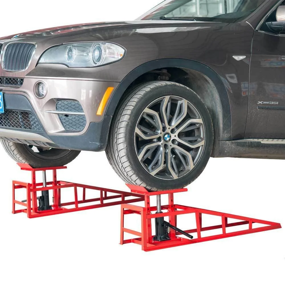 MCTECH Metal Vehicle Car Ramps With 2 Ton Hydraulic Jack Lift Car Hydraulic Ramp Car Maintenance Ramps Set of 2 Height Adjustable For Garage Heavy Duty Vehicle Van 