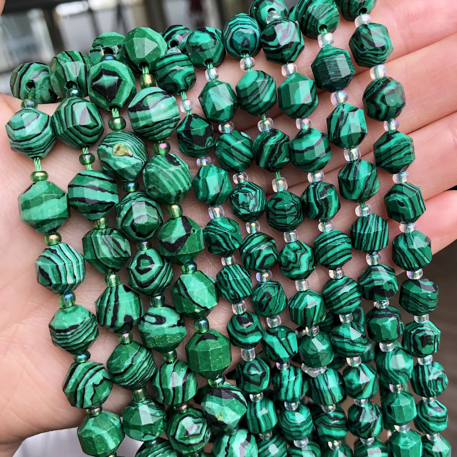 

Natural 8/10MM Faceted Green Malachite Stone Beads Olive Shape Loose Beads For Jewelry DIY Making