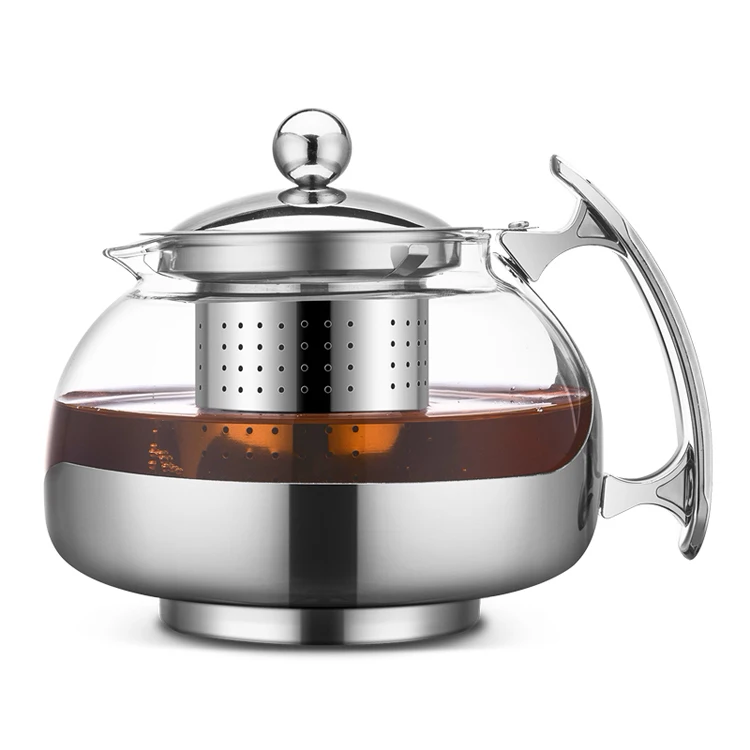 

New Arrival Amazon Gift Clear Hand Blown Tea Brewing Tea Maker With Stainless Steel Tea Infuser Borosilicate Glass Teapot, Transparent