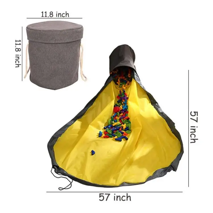 12inch Grey Toy Storage Basket And 57inch Golden Play Mat Cleanup Container Gift Organizer With