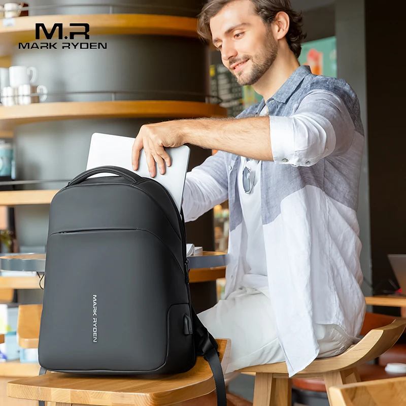 

Mark Ryden fashion men business laptop backpack school bag with USB port, Black