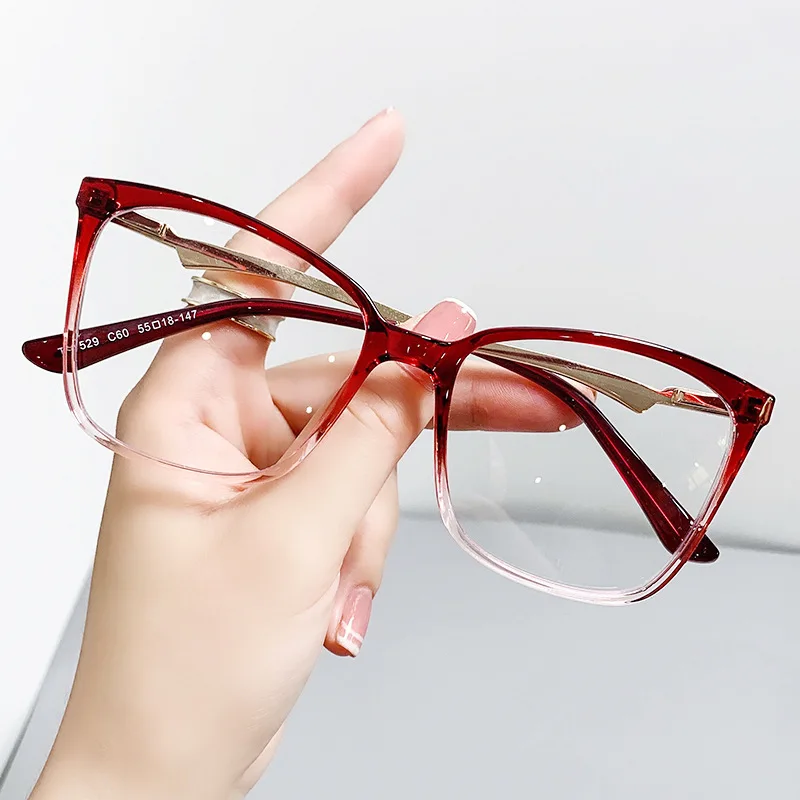 7529 Fashion Spring leg Square Eyeglasses Anti Blue Light Radiation Computer Eye Glasses red Optical metal glass frame