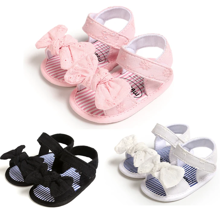 

New fashion cotton fabric anti-slip bowknot summer toddler baby sandal shoes, White,pink,black