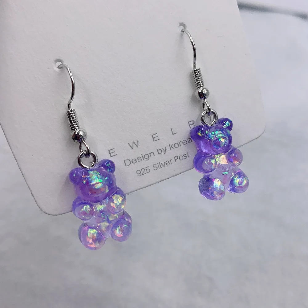 

Fashion Simple Cute Colorful Acrylic Animal Bear Dangle Earrings for Girls Women Children Birthday Gift Lovely Jewelry, As pic shown