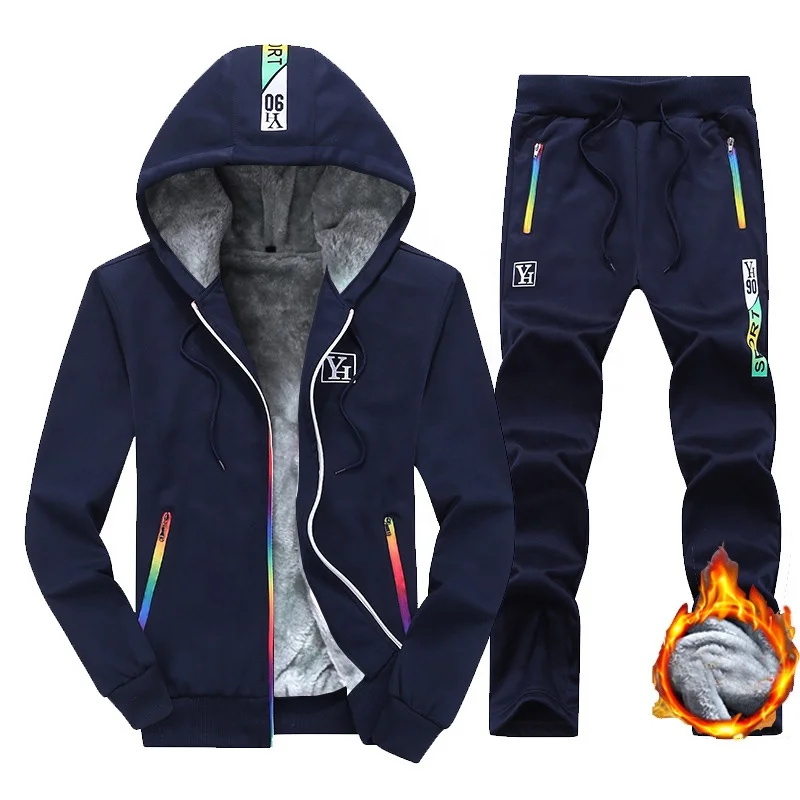 

Fashion Printed Men Winter Sweatsuit thermal hoodie Jogging Suit Full Zipper training suit Custom Mens Tracksuit, Black, grey, navy