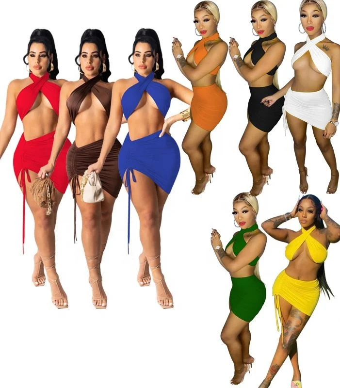 

2021 Spring New Release Women 2 Piece Set Clothing Bodycon Dresses Wholesale Ladies Sexy Two Piece Dresses Set Outfits