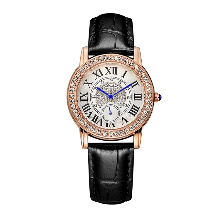 

MEIBIN 1581 new hot sale watch ladies watch casual black lather quartz girl luxury wrist, 1 color
