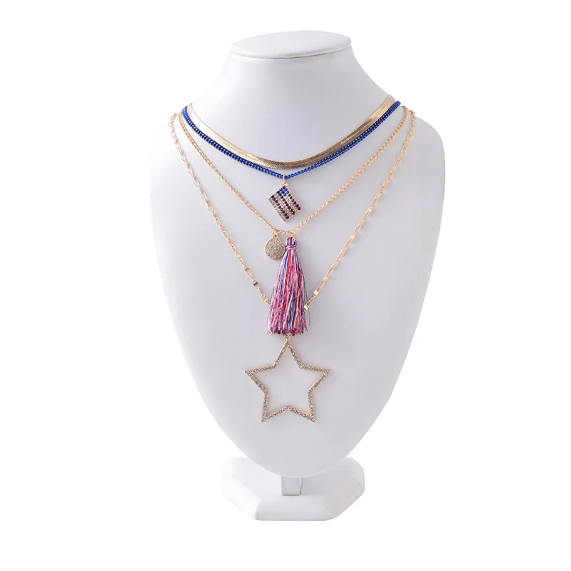 

New Arrival Fashion Jewelry Gold Plated Multi Layer America Flag necklace Women Necklace