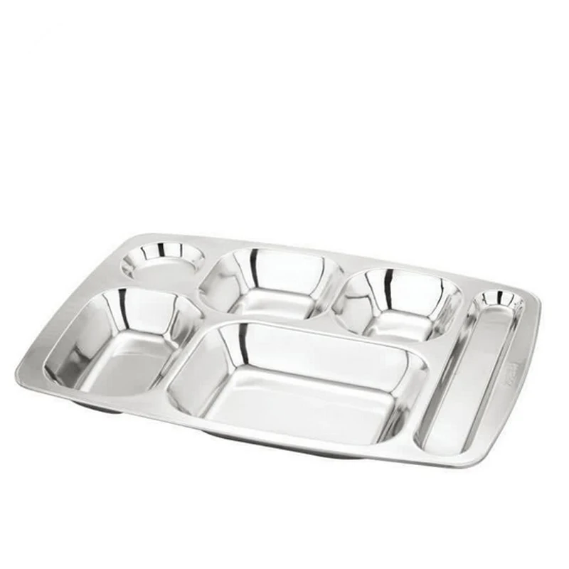 

Wholesale Stainless Steel Divided Dinner Plate 4 5 6 Compartments Rectangle Metal Food Tray