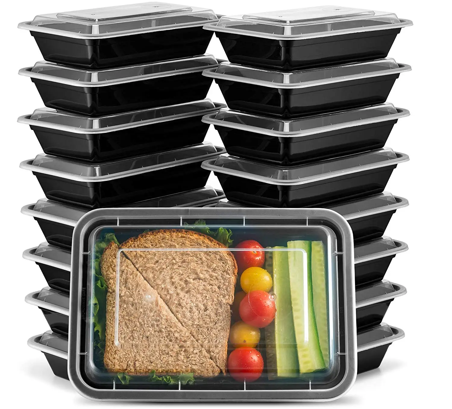 

28oz Rectangular Meal Prep Containers with Airtight Lids 1 Compartment BPA free Reusable food storage airtight bento box, Black body with clear lid, accept customized
