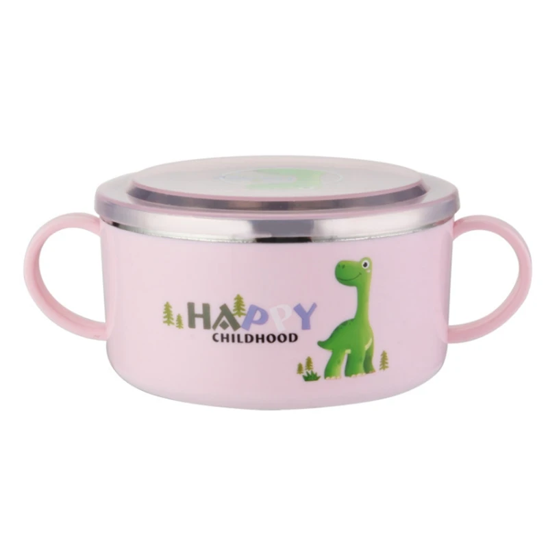 

Insulation Food Cartoon Thermal Children Children's Kid Stainless Steel Bowl, Pink green blue