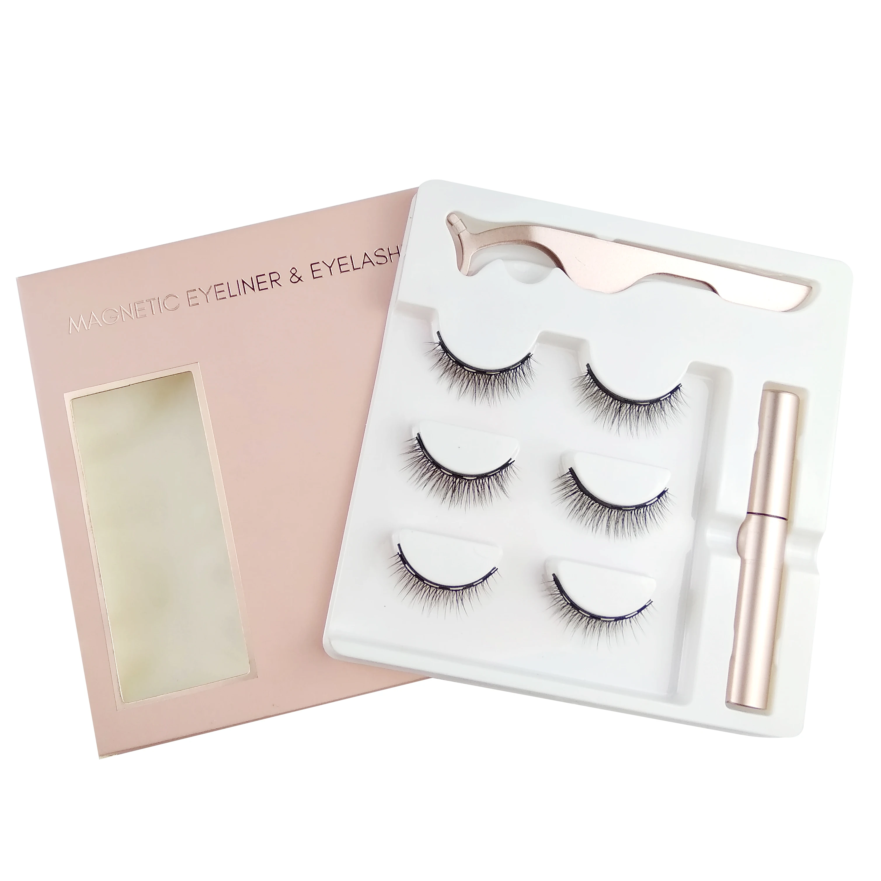 

High quality Private Label Lashes Tweezer Box No Glue Magnetic Eyeliner And Eyelashes Kit, Natural black& colorful