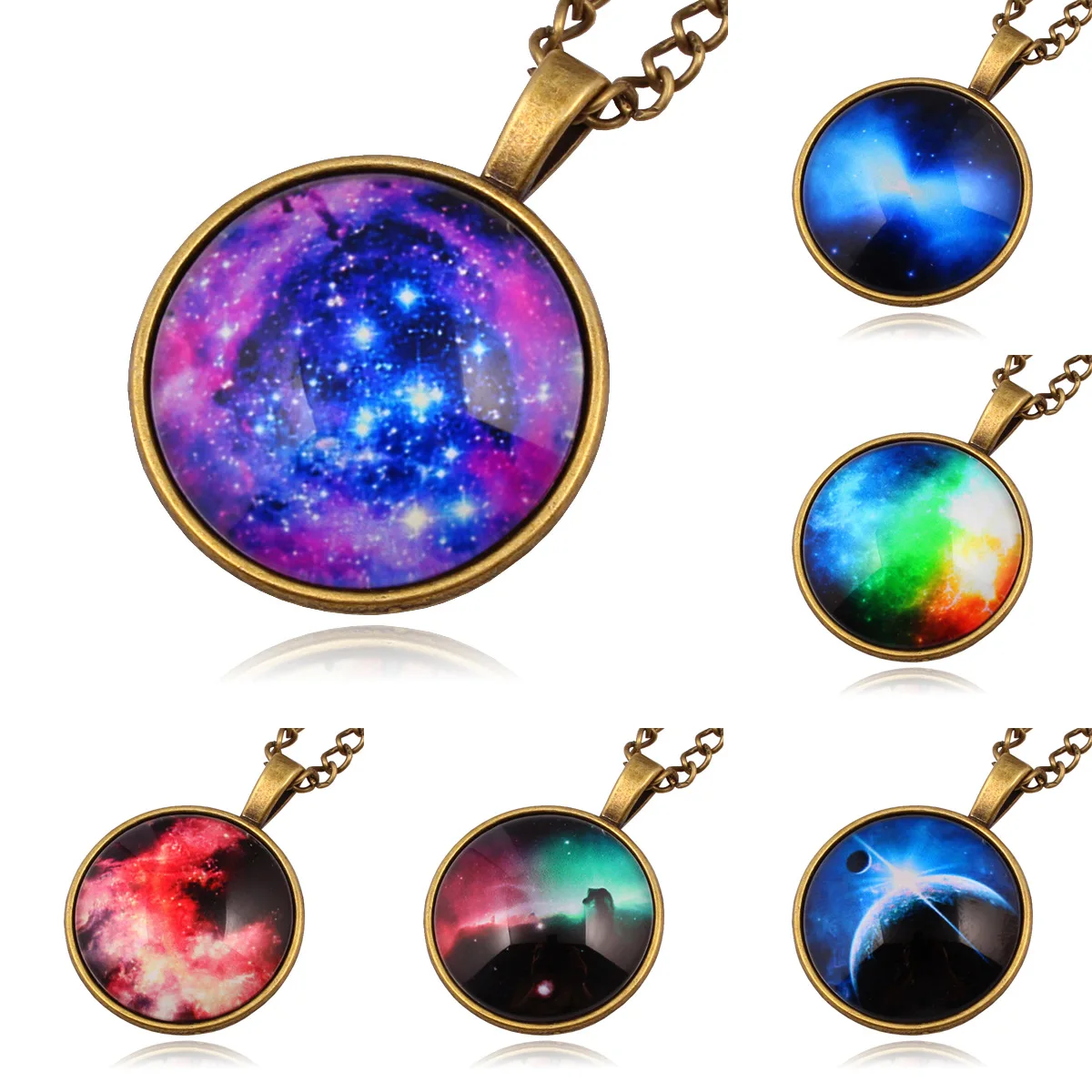 

Hot Sale Cheap Holographic Glass Pendant Necklace Aurora Polaris Glow In The Dark Initial Pendant Necklace For Sweater, As your demand