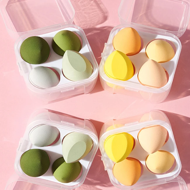 

Private Label Hydrophilic Makeup Beauty Sponge Makeup Egg 4pcs Makeup Sponge With Egg Case Non Latex Pu 3d Beauty Puff Egg, Customized color