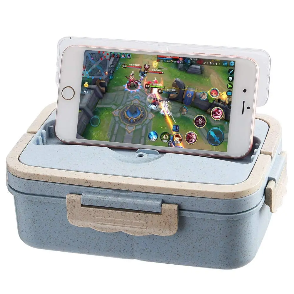 Eco -friendly Biodegradable Microwave 3Compartment wheat straw bento lunch box for camping school with stainless steel cutlery