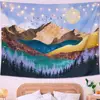 Mountain Moon Tapestry Wall Hanging, Tree Forest Nature Landscape Art Tapestries Home Decor Blanket