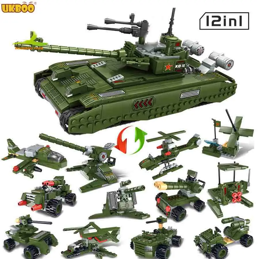 

912 pcs Bricks Educational Toys DIY Soldiers Figures Military Tank Cannon Armored Vehicle Model Building Blocks Sets