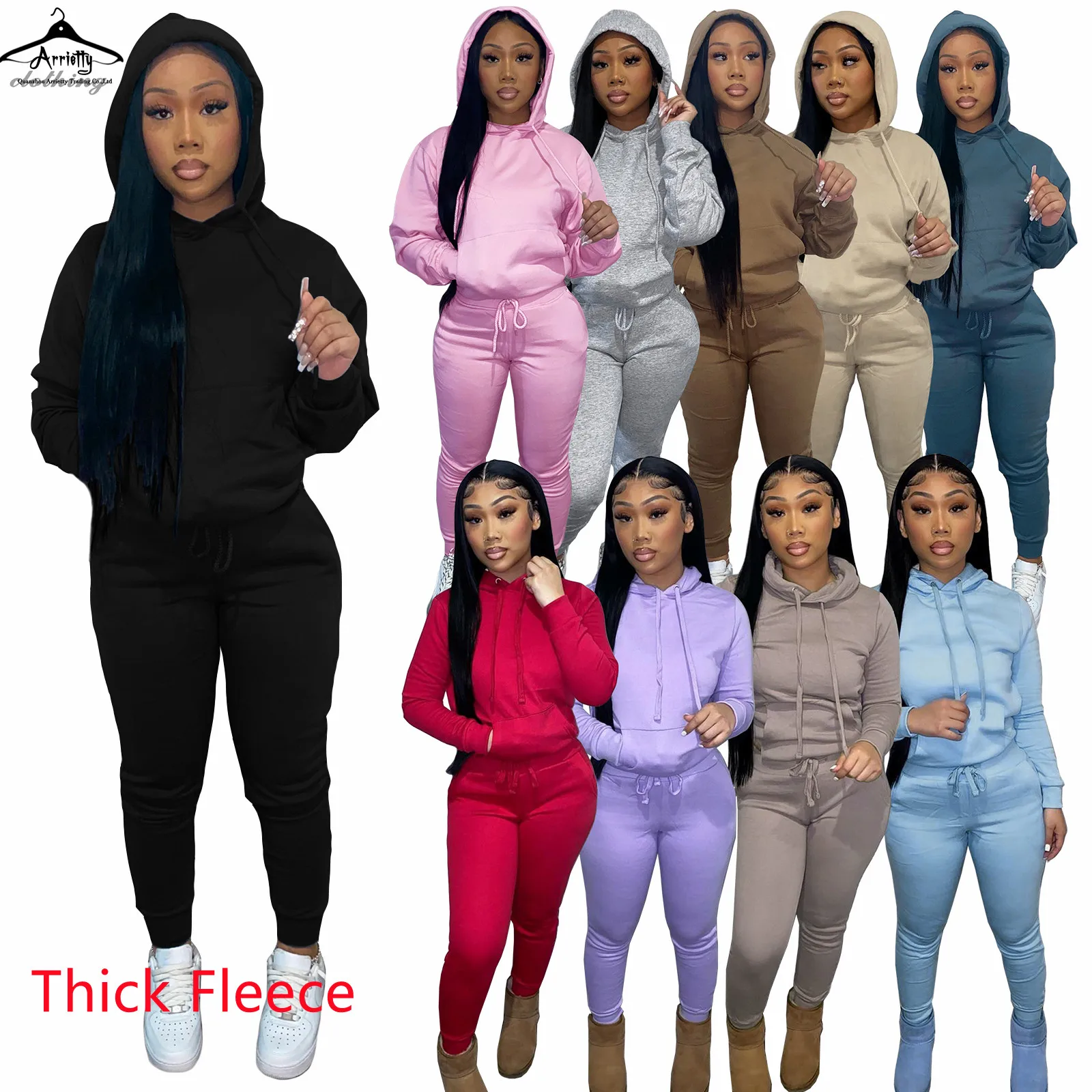 

Thick fleece long sleeves sweatpants and hoodie jogger set two piece set women clothing joggers pants two piece pants
