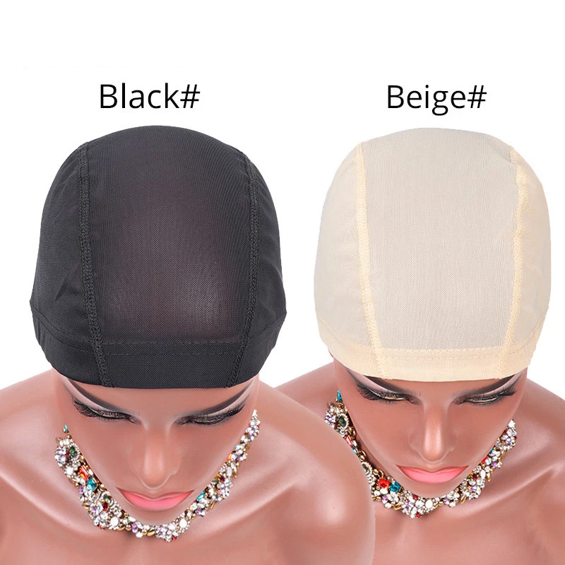 

Breathable Mesh Dome Caps For Making Wigs Glueless Spandex Wig Cap Hair Weaveing Net With Elastic Wig Bands, Black beige dome mesh wig cap with band