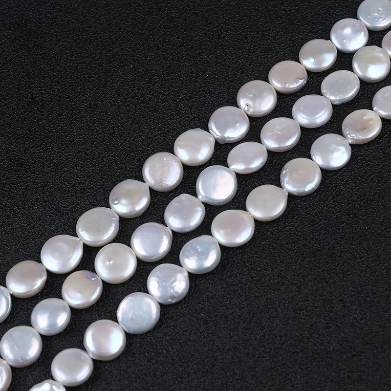 

Natural white 12-13mm coin shape loose freshwater pearl beads strand