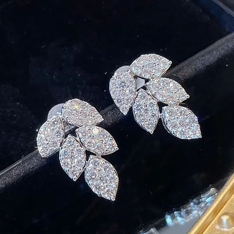 

CAOSHI 2022 New Jewelry 925 Silver Plated Micro Pave Zircon Crystal Leaf Drop Earings Women Wedding Designer Earrings