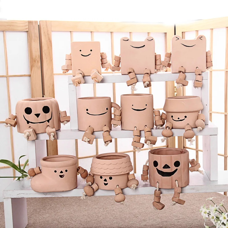 

Wholesale Flower pot Terracotta Succulent planters Creative cute shape Robot Small Garden decoration Flower Pots, Customized color