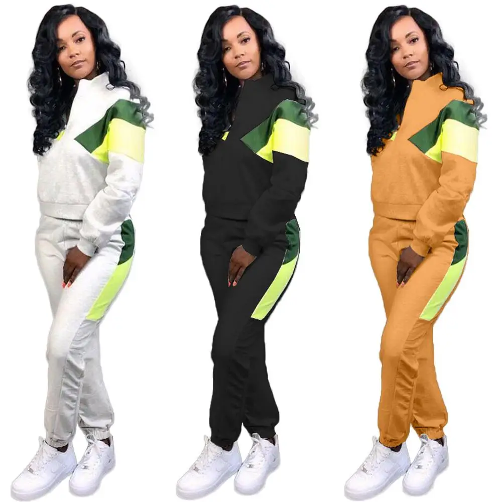 Fashion Adult Two Piece Set Women Clothing Casual Solid Patchwork Pencil Long Sleeve Tracksuit