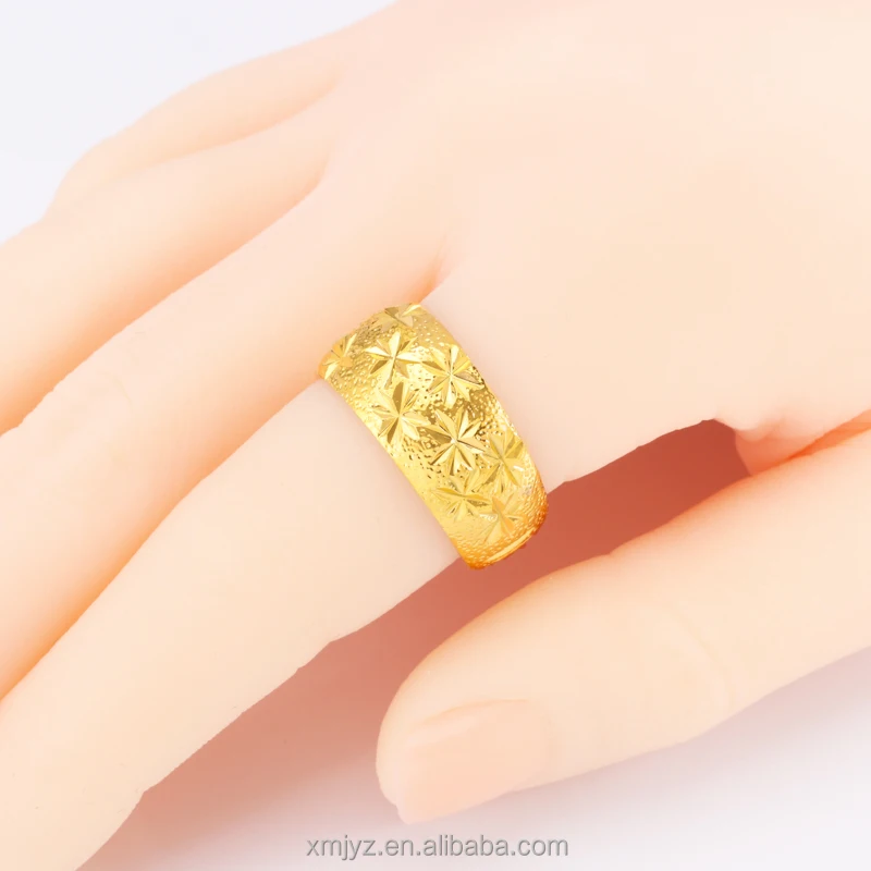 

Cross-Border Gold-Plated Brass Jewelry Ins Wind Ring Frosted Rice Word Pattern Wide Ring Open Ring Female