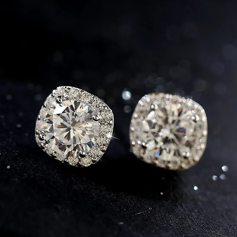 New Hot Fashion 925 Sterling Silver Crystal Square Earrings for Women Girls Gift Fashion Statement Jewelry