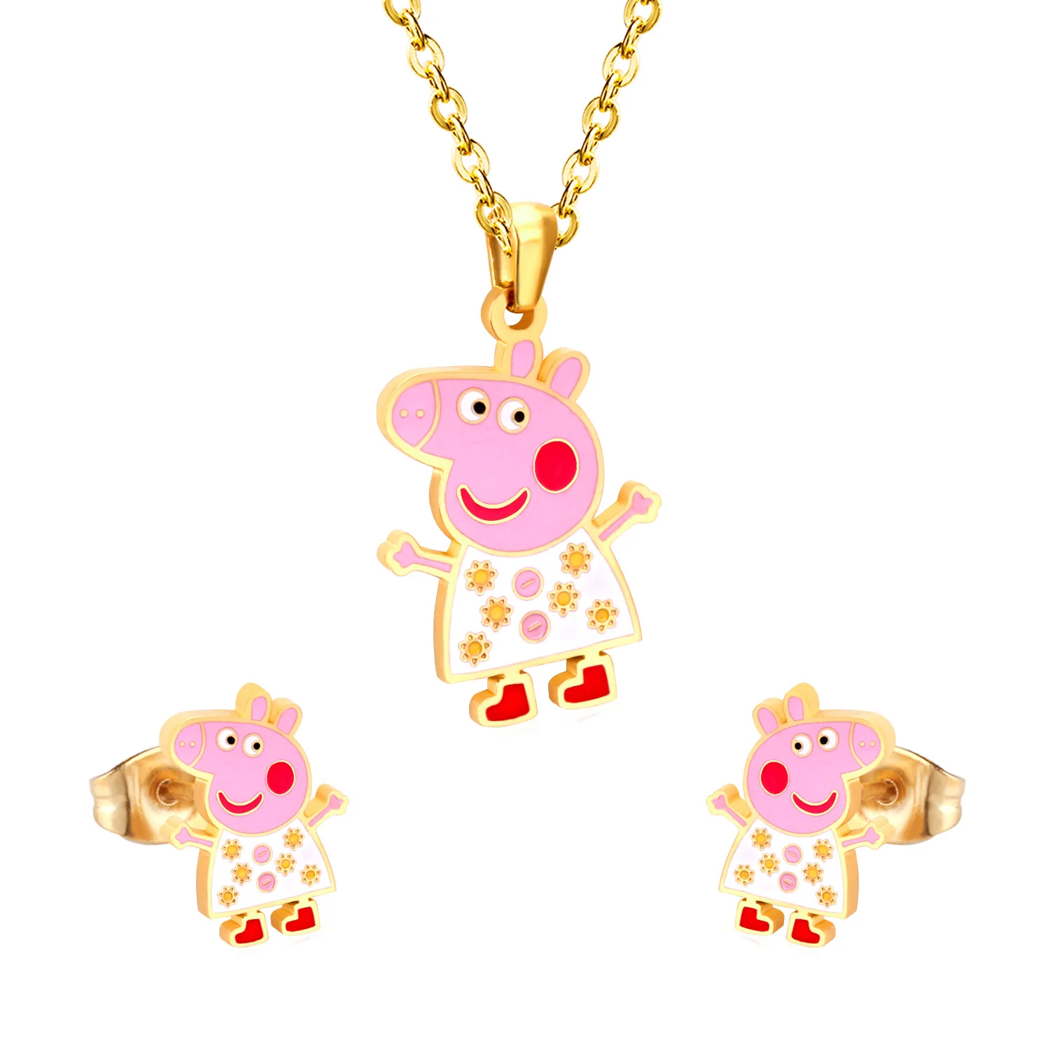 

Kids Jewelry Sets Cartoon Little Pink Pig Jewelry Set Enamel Children Jewelry Sets
