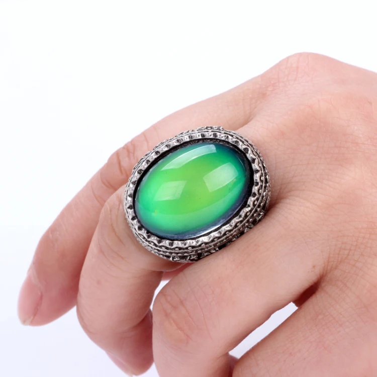 

Retro Zinc Alloy Temperature Changing Mood Beads Finger Jewelry Antique Silver Plated 12 Colors Change Mood Rings