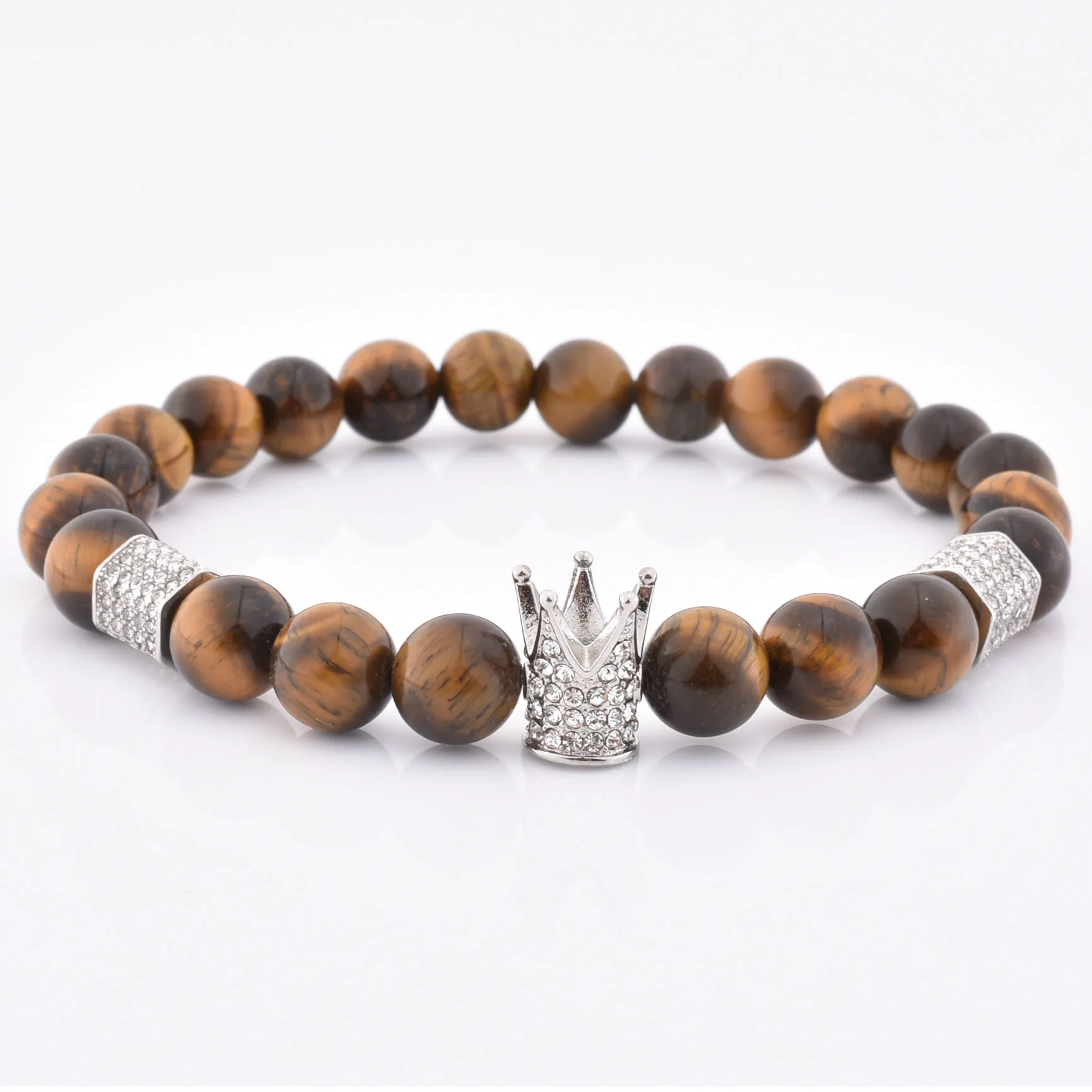 Silver Charm Black Diamond Beaded Jewelry Stretch Malachite Stone Bracelet