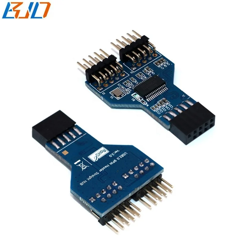 

USB 9Pin Female 1 to 2 * USB 9-Pin Male Adapter Riser Card Vertical Installation