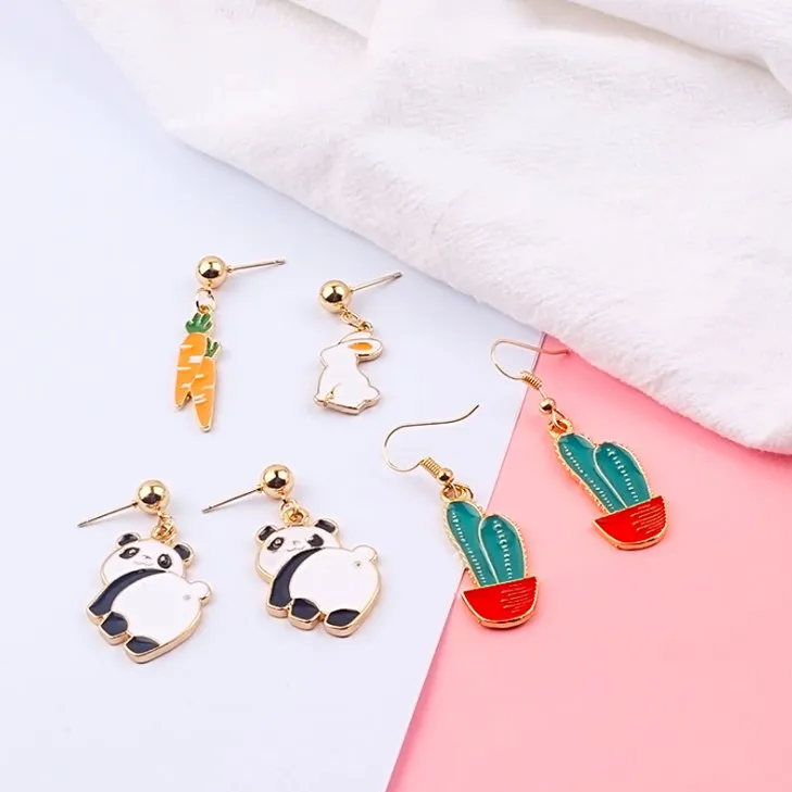 

Korean creative super cute rabbit cactus cartoon earrings, Red