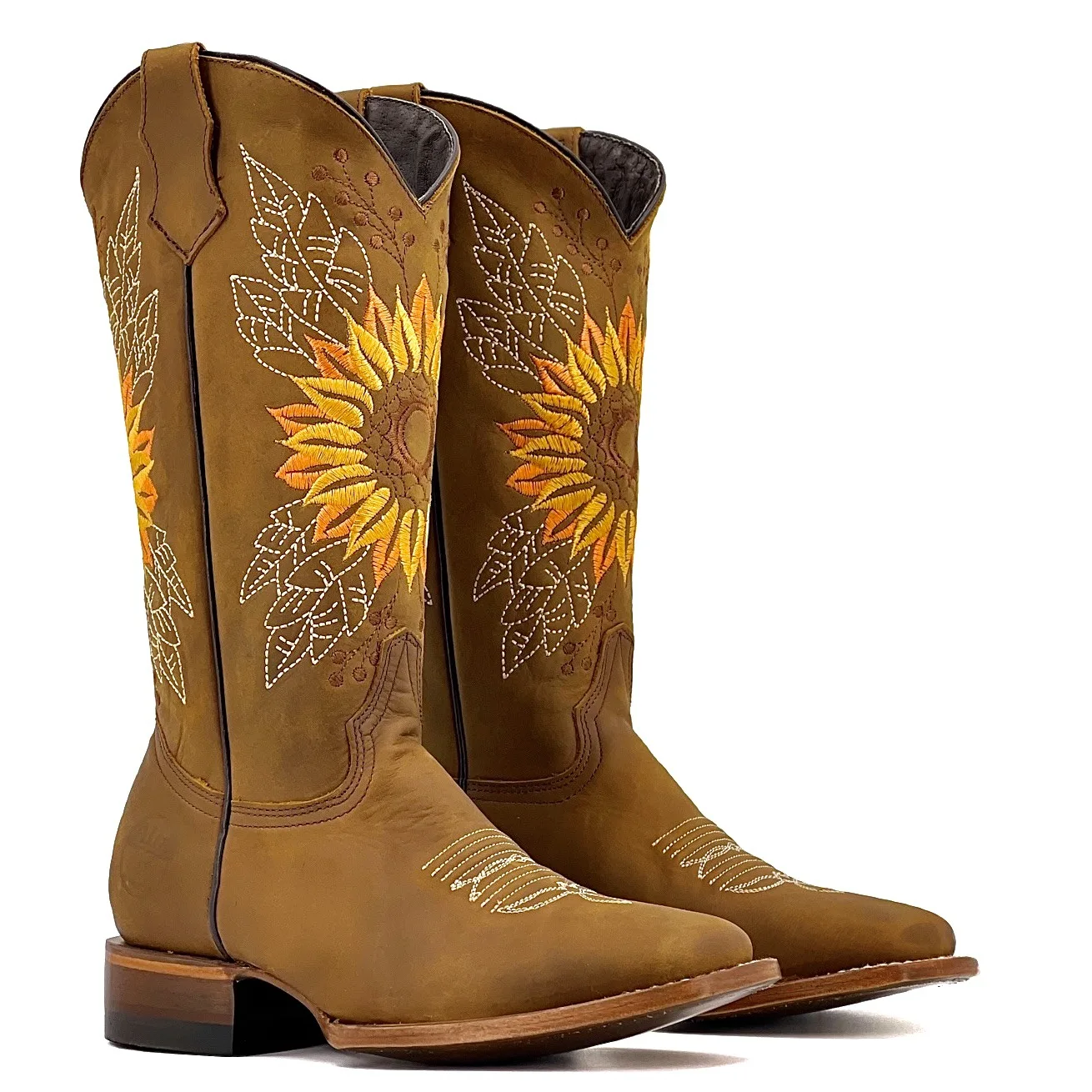 

Autumn/winter midrange Martin boots women's Embroidered sunflower knight boots with thick heels, Customized color