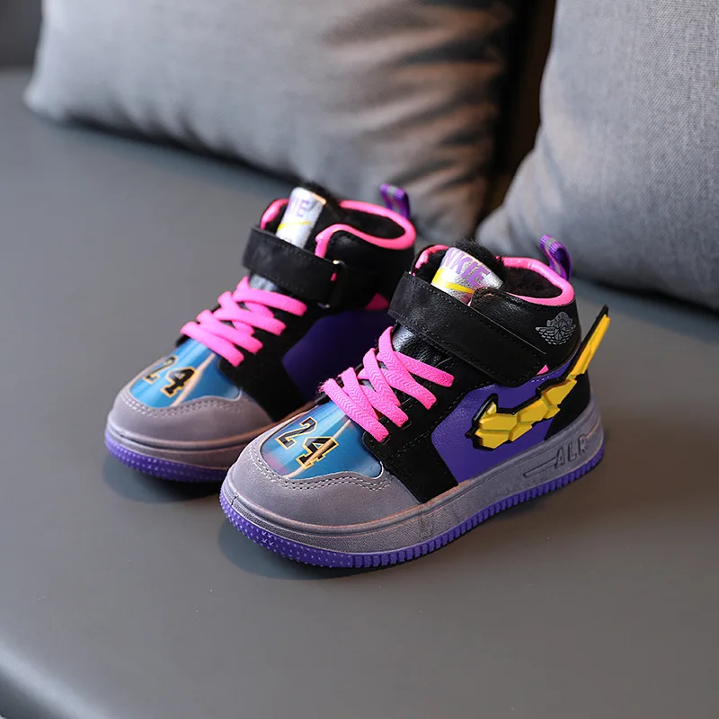 

Kids Sports Shoes Creative Personality Velvet Warm Unisex Soft Sole Ankle Mid Casual Toddler Cotton