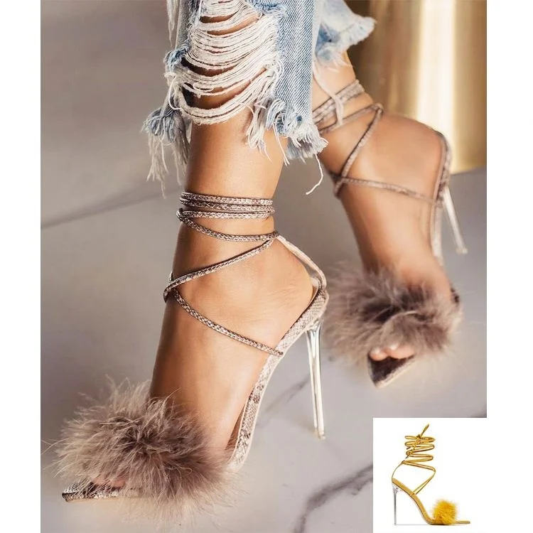 

Hot Style Women Open Toe Fur Shoes Buckle Thick High Heels Slippers Ankle Strap Waterproof Large Size Sandals, Requirement