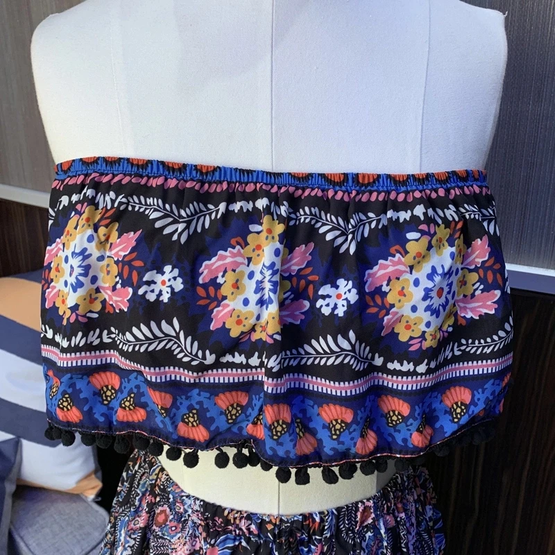 Trendy lady clothing off shoulder beach summer maxi floral dress boho bohemian women casual nude ruffle dresses