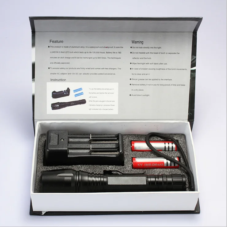 High power 10 W T6 lanterna mega light 18650 rechargeable lanterna tatica for hunting factory