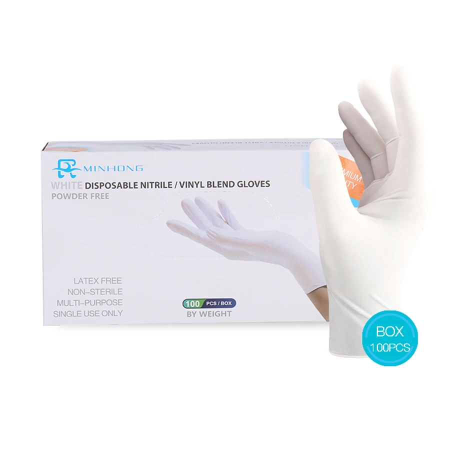 

China Factory Powder Free Kitchen Food Contact Natural Latex Gloves Safety Working White Nitrile Gloves