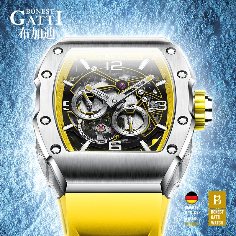 

BONEST GATTI Men Watch Luxury Fashion Waterproof Steel Case Personalized Automatic Mechanical Movement Watch