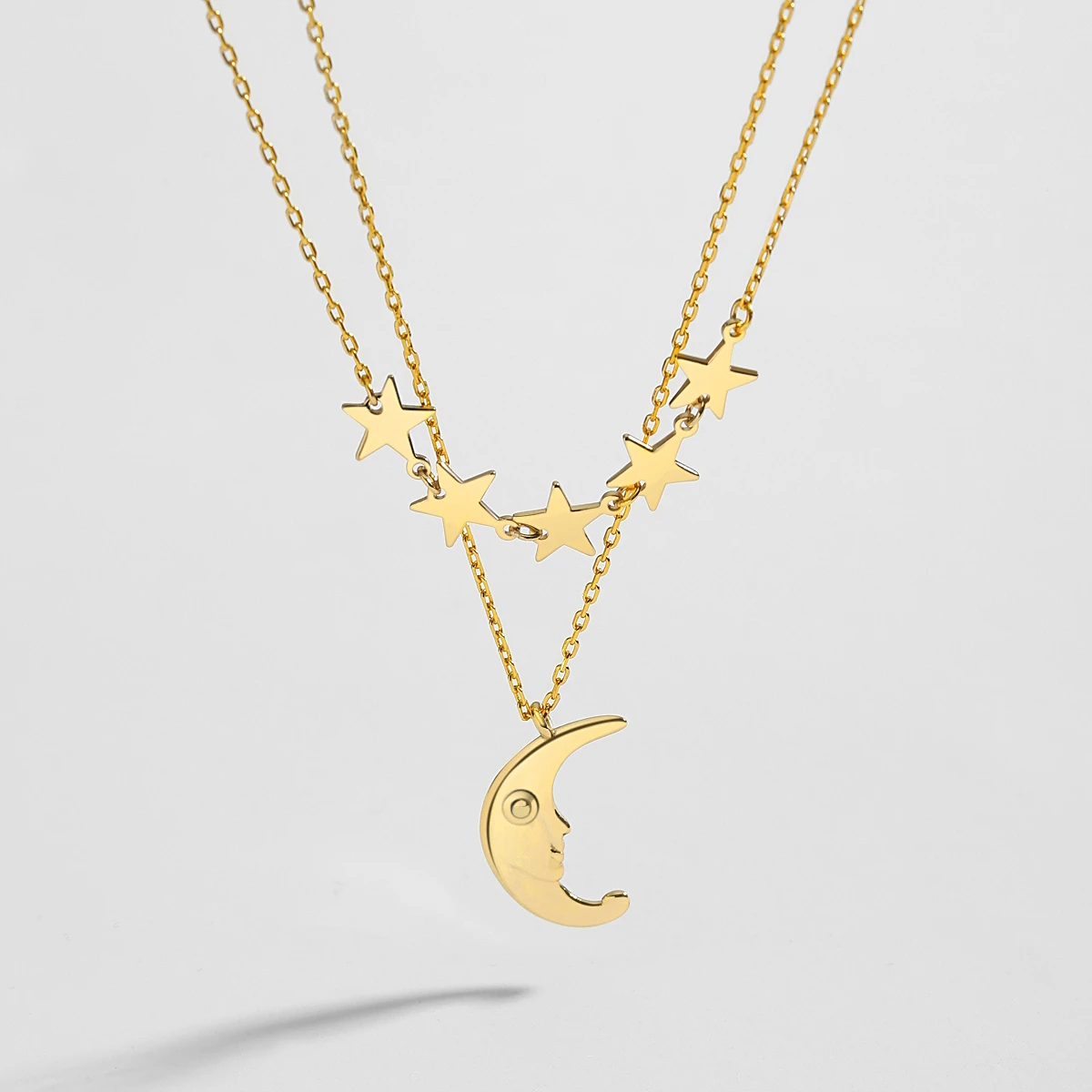 

Trending Jewelry 2021 sterling silver double layered Gold 18K moon and star jewelry necklace woman
