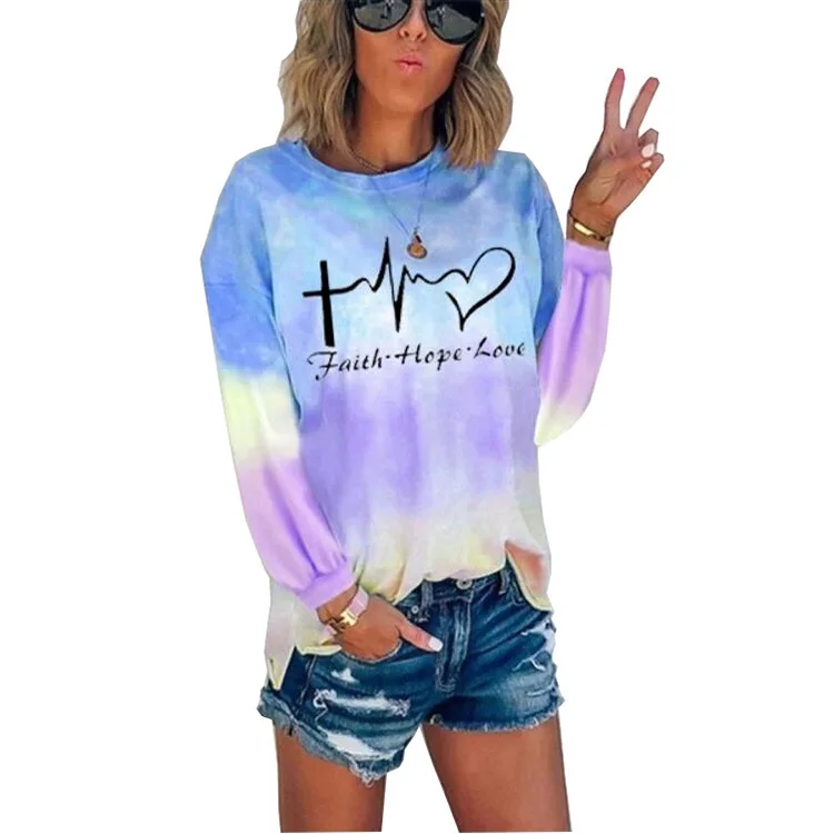 

Ts03 2020 Autumn and Winter new women's tie-dye gradient casual printing gradient long-sleeved T-shirt for women